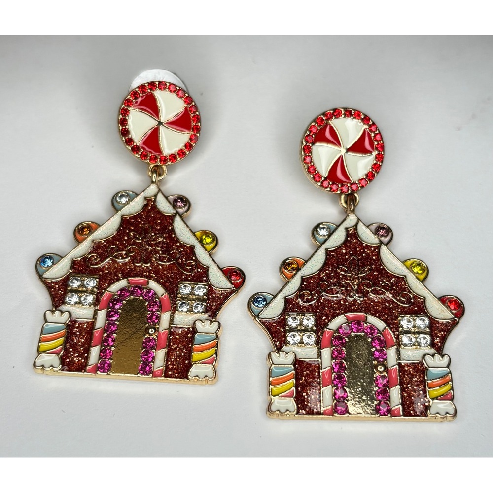 Baublebar Christmas Earrings Gingerbread Peppermint Candy House Crystal Accents